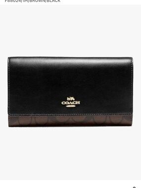 COACH Black and Brown Signature Fold Wallet